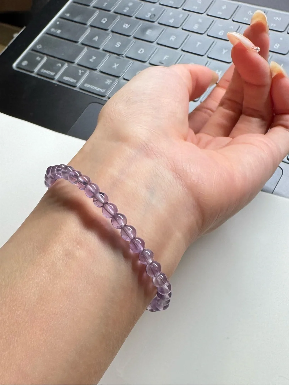 Amethyst Lavender and Cream Beaded Pearl Bracelet - Women Jewelry